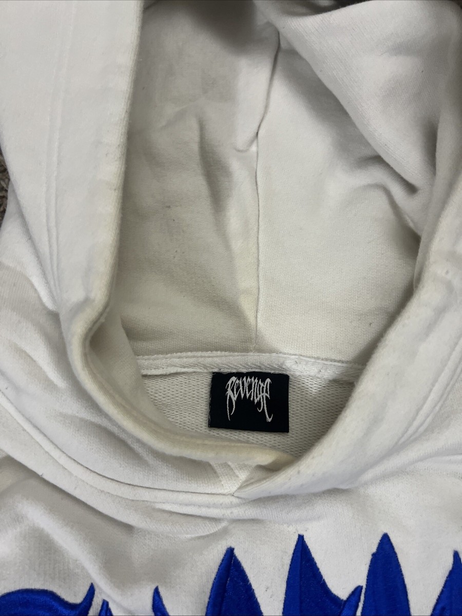 Revenge White/Blue Embroidered Hoodie - Size L, Pre-Owned +