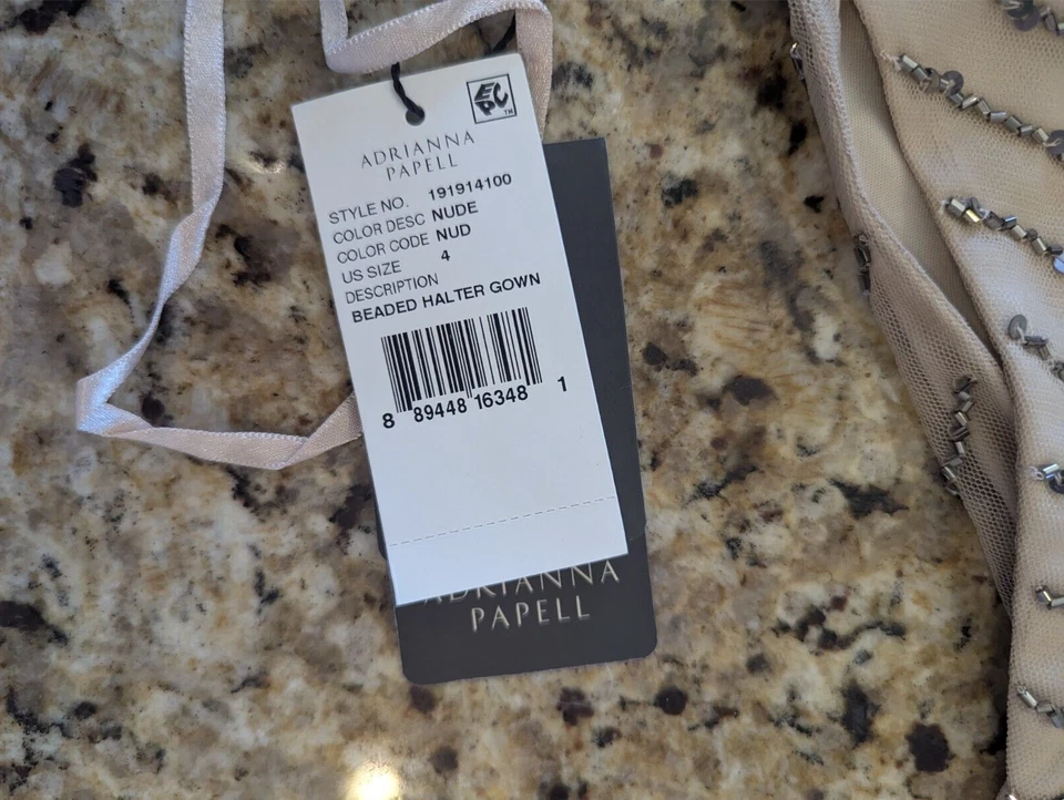 Vestido Blusa Adrianna Papell Cuentas Escote Halter Desnudo Talla 4 Foto 3 de 4