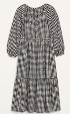 NEW Old Navy Black White Gingham Daisy Floral Midi Swing Dress Small Tall