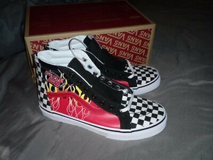 red vans with checkered flames