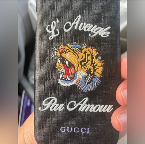Gucci TIGER L'AVEUGLE COATED-CANVAS IPHONE CASE IN BLACK New SIZE UNSURE