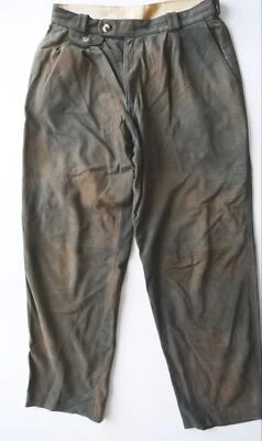 Lange Lederhose Ziegenvelour wenig getragen grün braun mit Bundfalte Gr.50 - Bild 1 von 4