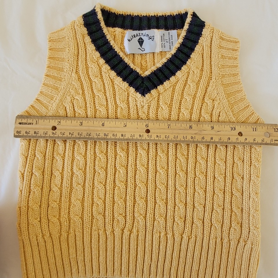 Kitestrings Vintage Boy's 2T Yellow V Neck Cable Knit Sweater Vest