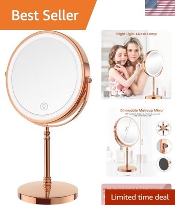 Rose Gold Rechargeable Makeup Mirror, 1X/10X Magnifying, 360° Rotating & Bright