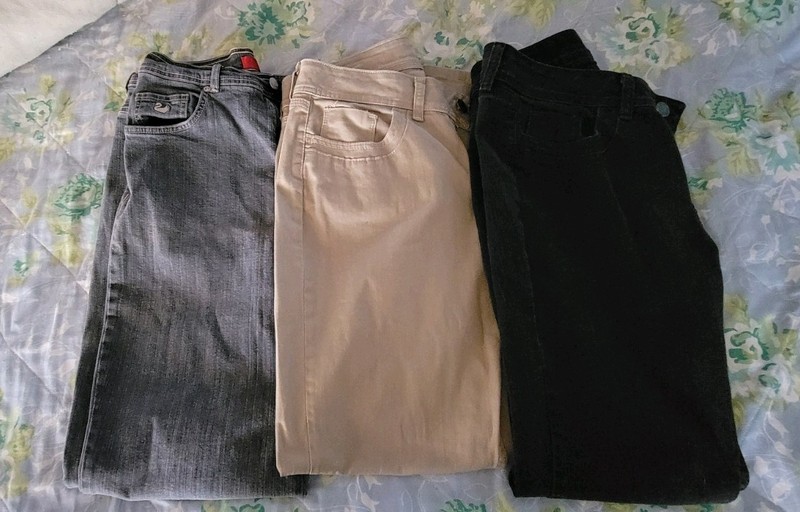 Lot Of 3 Womens Jeans Sz 10p- G.Vanderbilt- Lee Riders Black, Gray And Khaki.