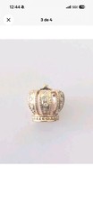 Gold Tone Crown Bead Charm with Clear Round Crystal, Royalty Theme