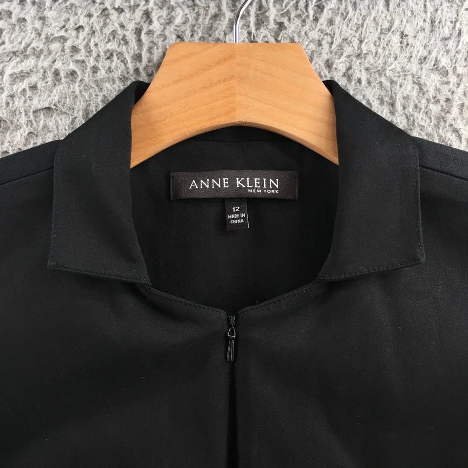 Vestido Anne Klein para mujer 12 negro sin mangas cremallera frontal hebilla cintura plisado Foto 3 de 4