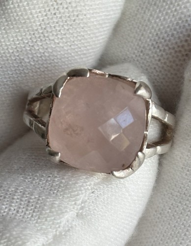 Vintage 925 Sterling Silver Rose Quartz Ring Size 7 Cocktail Cushion Cut LOVELY - Picture 20 of 21