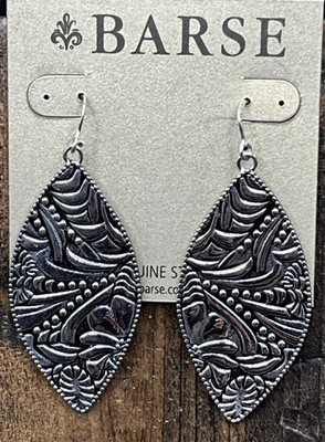 Barse Stamped Ellipsis Earrings- Silver- NWT