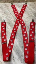 Christmas Suspenders Red Elastic Clip on Santa Claus Green Hat