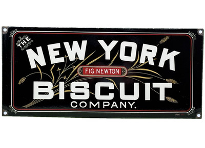 VINTAGE FIG NEWTON PORCELAIN SIGN GAS STATION GROCERY STORE OIL NEW YORK BISCUIT