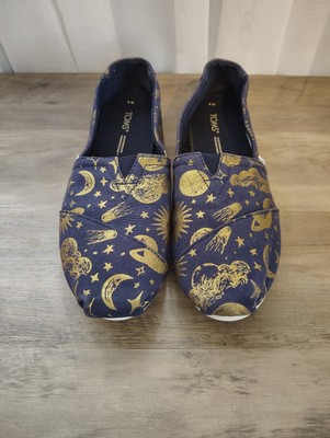 Toms Alpargata Navy Gold Foil Celestial Star Moon Print Women's Sz 8