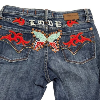 Vigoss Bootcut Low Rise Blue Medium Wash Jeans Size 5/6 Embroidered Studded