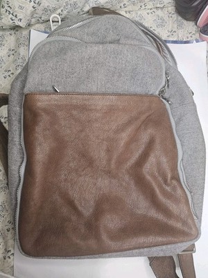 Brunello Cucinelli Leather/cashmere Back Pack Grey/brown Pre-owned W Dust Bag