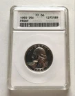 1959 Washington Proof Quarter , Graded by ANACS PF 66. Silver Gem Coin.