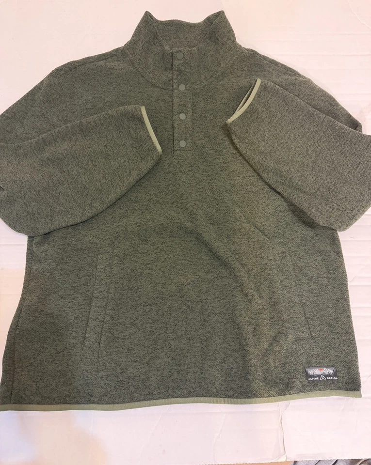 Suéter Pullover Diseño Alpino Cuarto a Presión Polar Verde Oscuro Para Hombre Talla Lg Foto 3 de 4