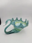 Sooner Swan Stretch Glass Murano Style Hand Blown Blue/Green  Bowl Vase Vtg MCM