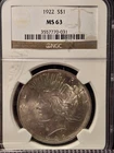 1922 Peace Silver Dollar $1 Coin NGC Certified MS63 Beautiful Coin