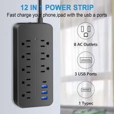 Power Strip Surge Protector Extension Cord with Multi Outlets USB Ports Adapters