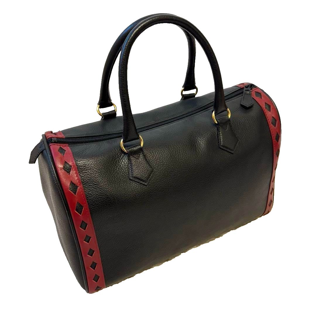 Borsa Boston Yves Saint Laurent in pelle nera rossa vintage oro ferramenta MMMh99