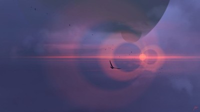 Anime joeyjazz clouds fantasy art birds circle Play Gaming Mat Desk Game Desk