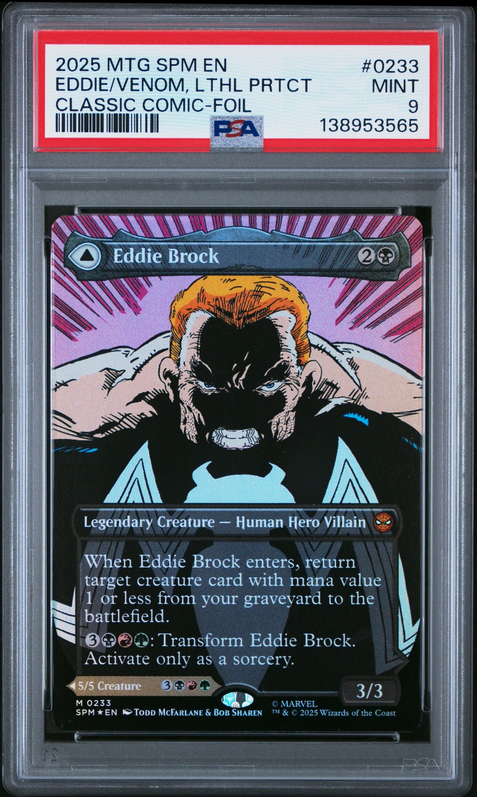 2025 MTG MARVEL'S SPIDER-MAN #0233 EDDIE BROCK/VENOM, LETHAL PROTECTOR PSA 9