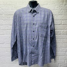 ALAN FLUSSER XL Purple Black Gray Long Sleeve Plaid Check Cotton Button-Up   VG  