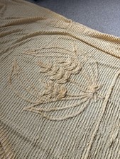 Vintage Candlewick Double Bedspread / Throw Blanket Peach Lotus Floral Design