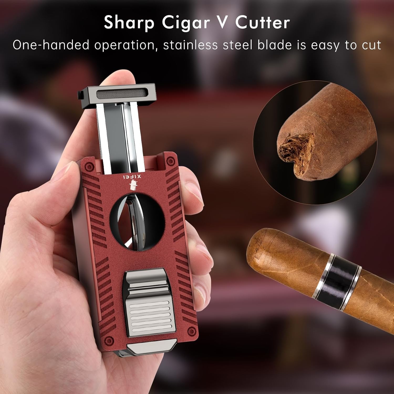 Double Jet Torch Lighter with Cigar V Cutter & Punch, Refillable Butane (Red)