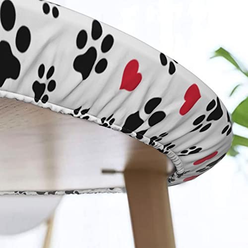 Elastic Edged Round Fitted Table Medium Puppy Dog Pet Paw Print Red Hearts - Picture 4 of 7