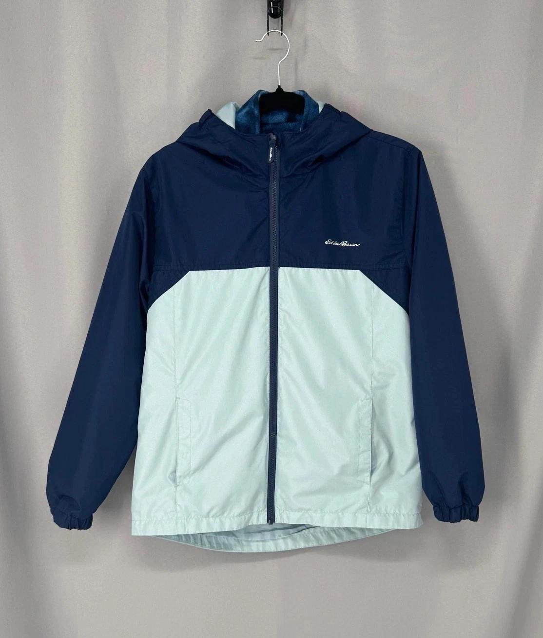 Eddie Bauer 3-in-1 Jacket Kids XL 16 Blue Hooded Fleece Lined Ripstop Outdoor