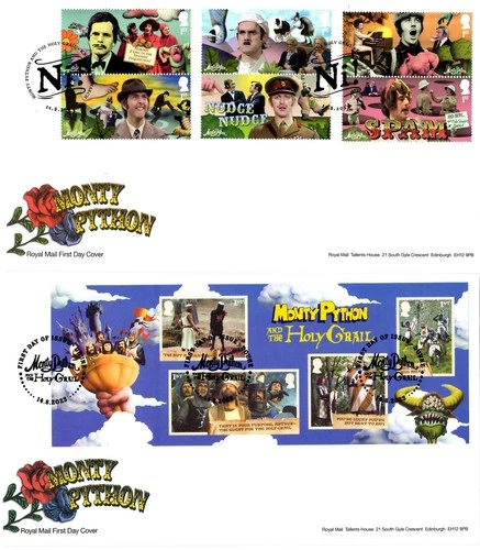 2025 GB MONTY PYTHON STAMPS + MINI SHEET FDCs CIRCUS+GRAIL 'Ni'  *NICE*  14.8.25