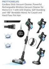 Prettycare W200 Cordless Stick Vacuum Cleaner Lightweight for Carpet/Floor/Pet