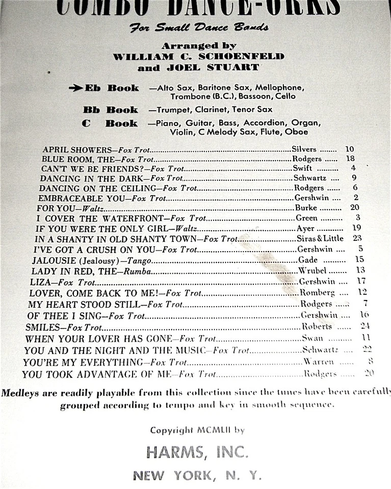 Combo Dance-Orks Music Book Sheet Music with Trombone Bass Cleff EMBRACEABLE YOU - Image 2 of 3