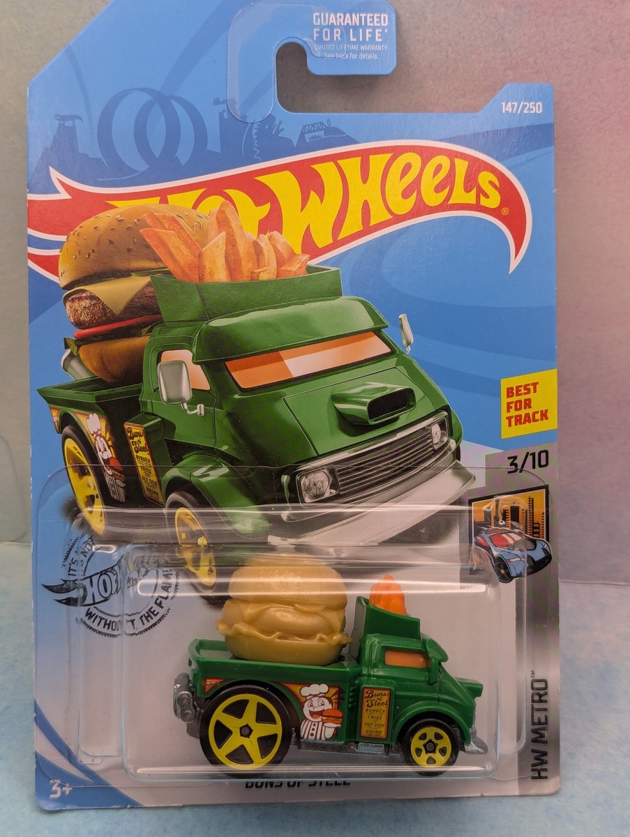 2019 Hot Wheels BUNS OF STEEL #147 ✰green;burger;fries;yellow 5sp