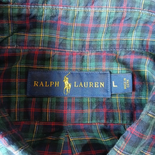 Polo Ralph Lauren uomo L cotone camicia abbottonata verde a quadri manica lunga, logo - Foto 11 di 15