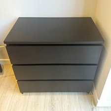IKEA Black 3 Drawer Chest of Drawers Freestanding 81x49x78cm