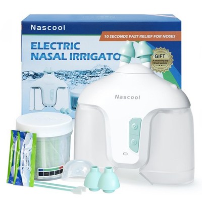 Nascool Electric Nasal Irrigation System with 50 Salt Packets, 2 Modes White 