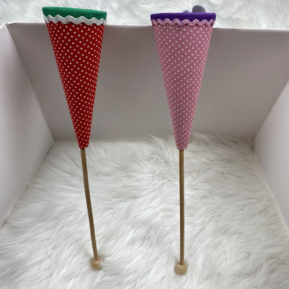 Vintage Peek-A-Boo Set of 2 Pink Purple Girls Puppet Pop Up Cone Wooden Stick - Image 2 of 4