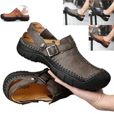 New Men s Closed Toe Beach Shoes Genuine Leather Sandals Outdoor Summer Slippers