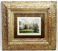 Original 1880 Chromolithograph "Westwood Park" Castle in England Ant. Gold Frame