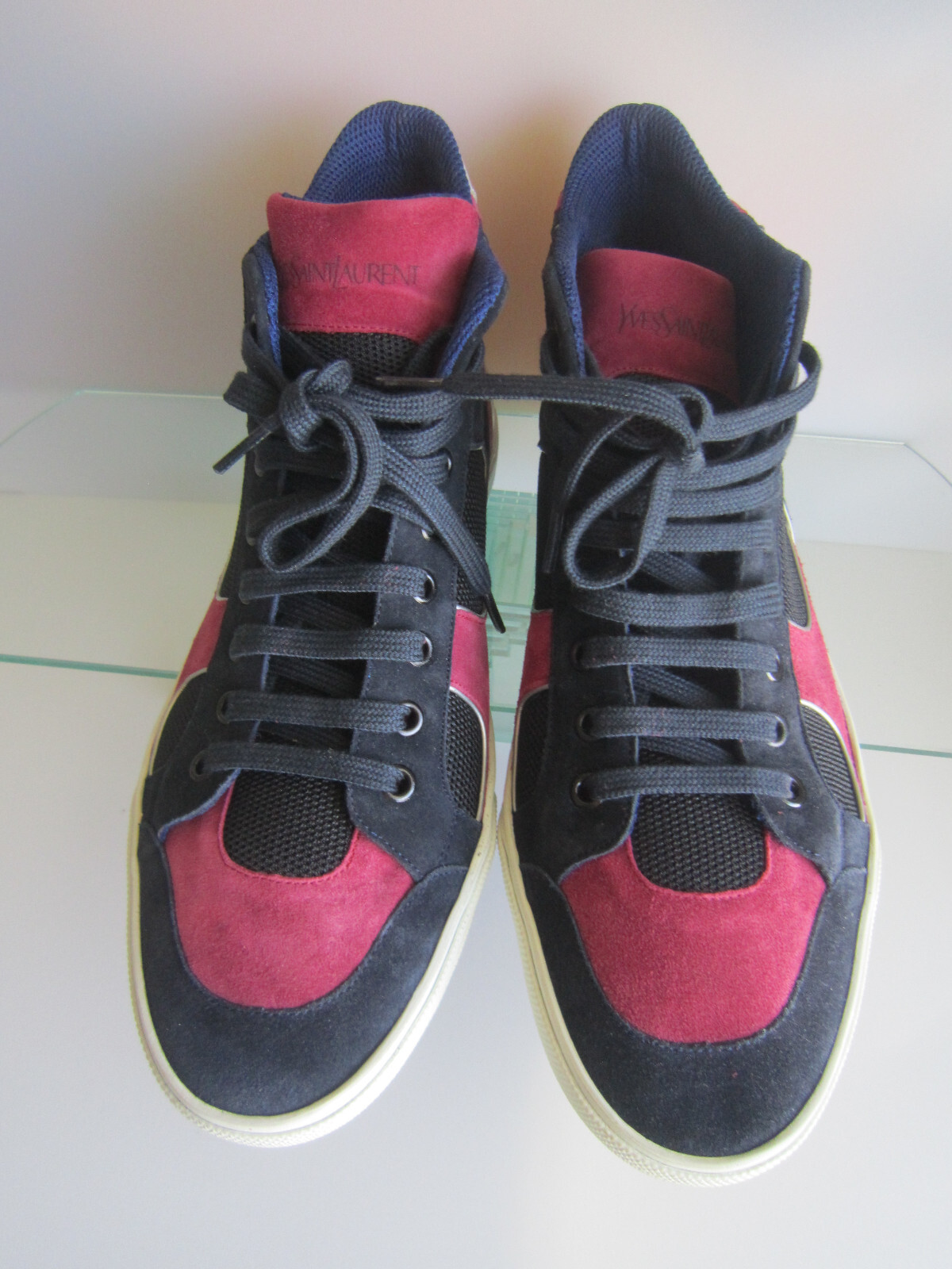 Sneakers alte Yves Saint Laurent marrone e blu pelle scamosciata taglia 40 1 2 US 7 5