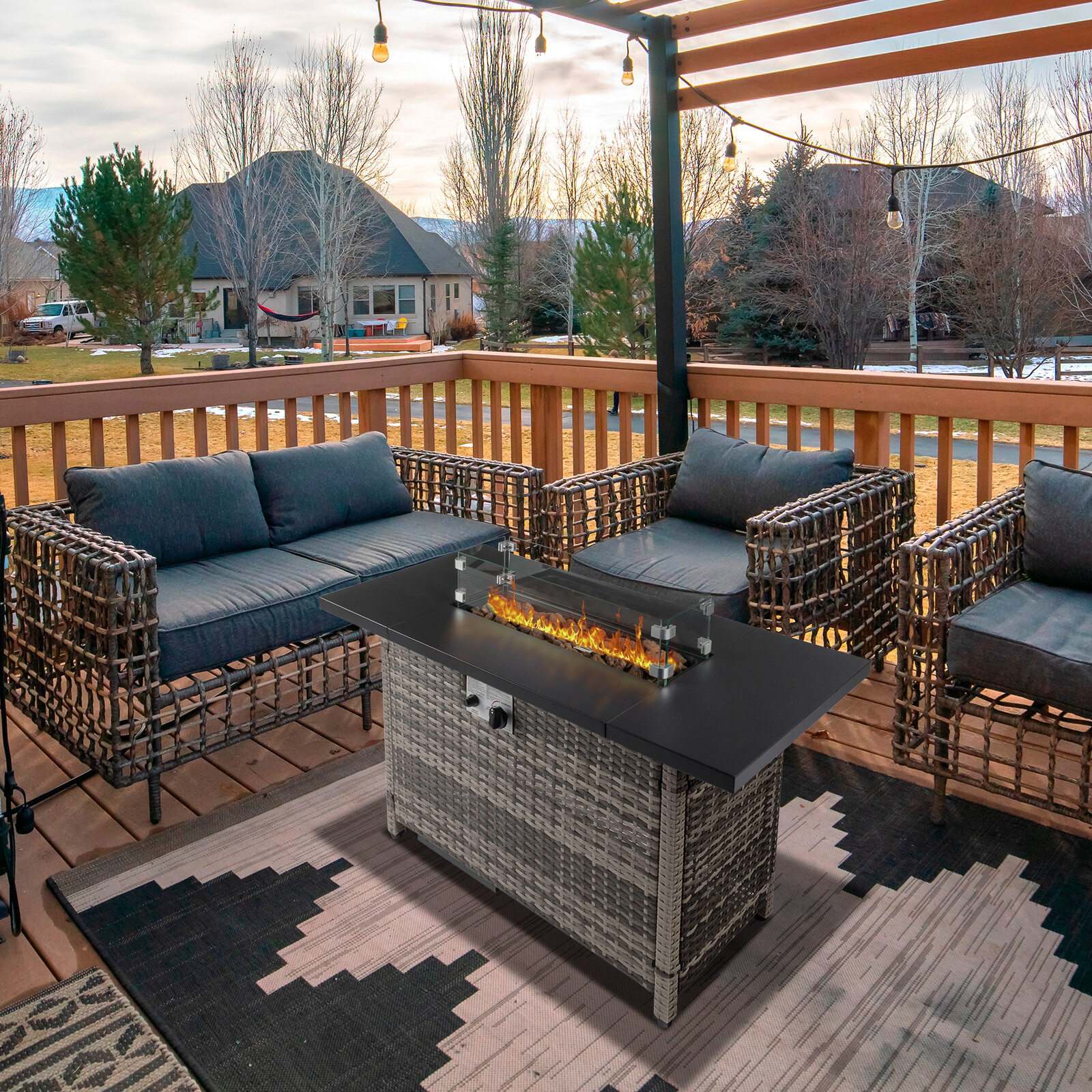 Wicker Propane Fire Pit 43" Gas Fire Pit Table 50,000BTU Patio Heater & Cover