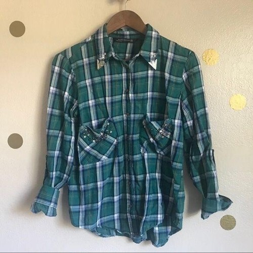 Zara Woman Green Plaid Western Shirt 