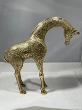 Brass Giraffe Statue  MidCentury Safari Animal Figurine Retro Jungle Home Decor