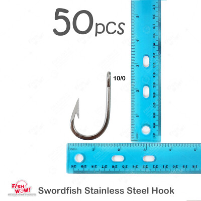 50pcs 10/0 Fishing Swordfish Stainless Steel Hook Tuna Wahoo Marlin Bulk Pack