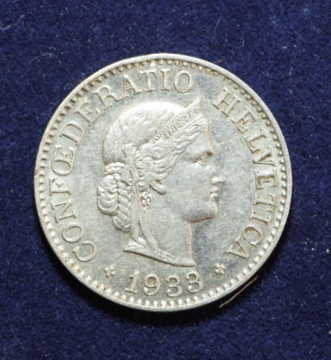 1933 Switzerland 10 Ten Rappen Nickel Coin KM# 27b