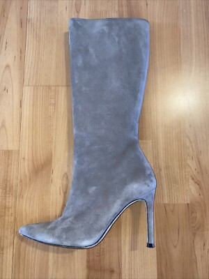 Alexandre Birman Beige Gray Suede Pointed Toe Zip High Heel Mid Calf Boot- 35.5