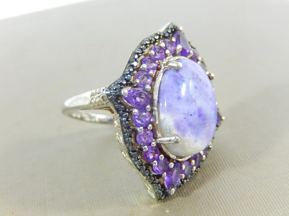 CHUCK CLEMENCY 925 STERLING SILVER PURPLE JASPER AMETHYST BOLD STATEMENT RING S8 - Image 3 of 4