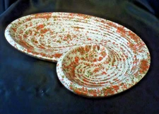 VINTAGE MCM CERAMIC SPECKLE GLAZE ASHTRAY GREEN RED WHITE 13" X 10" ABSTRACT 